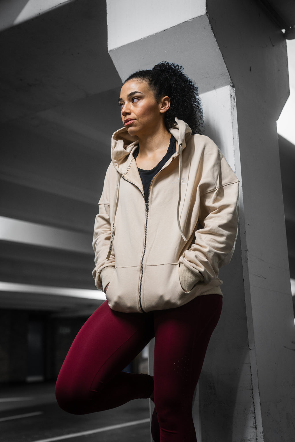 RAW STRENGTH BARBELL UNISEX LATTE BROWN OVERSIZED ZIP HOODIE