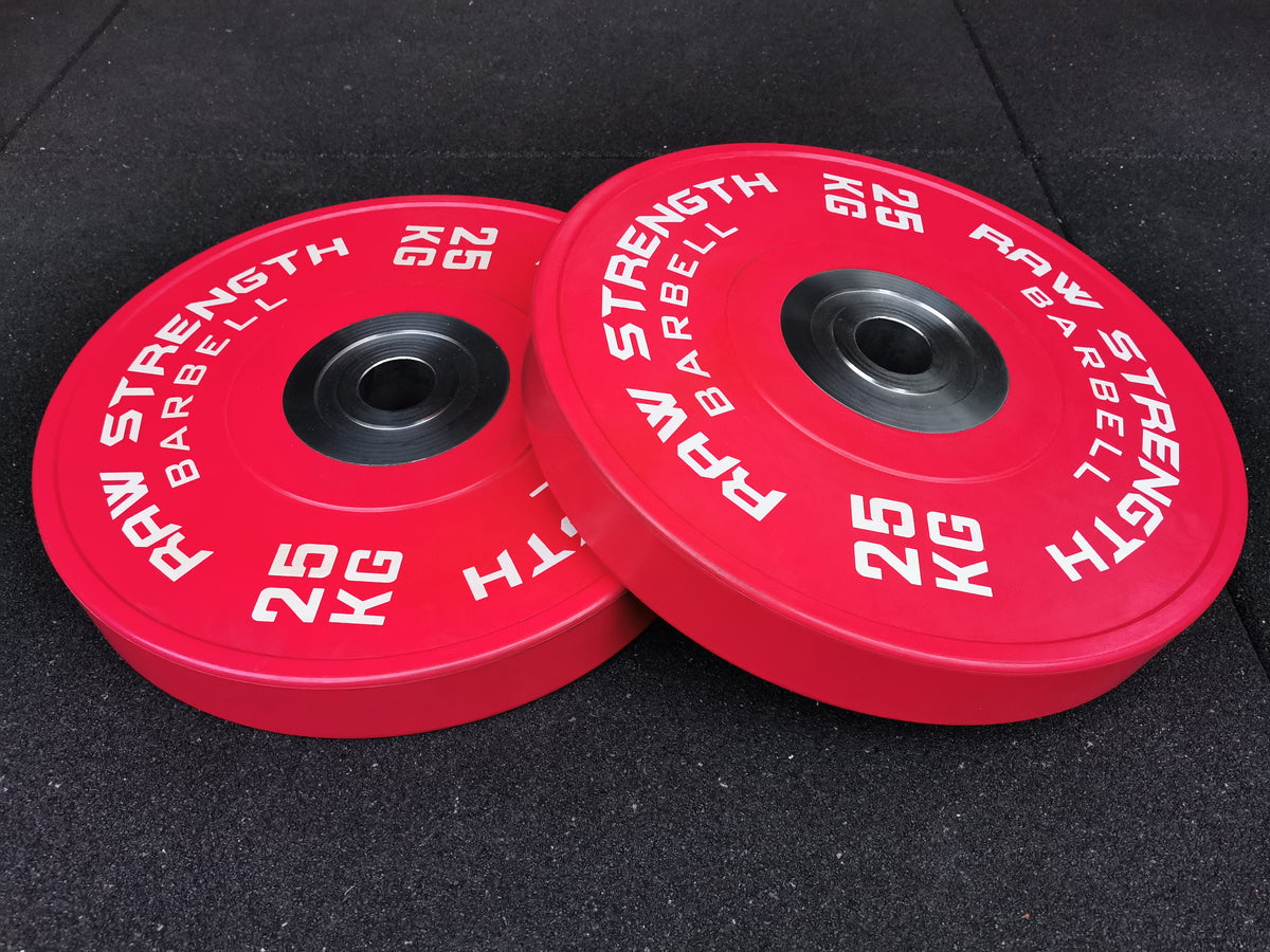 RAW STRENGTH BARBELL PREMIUM COMPETITION RED COLOUR BUMPER PLATE 25KG (PAIR)