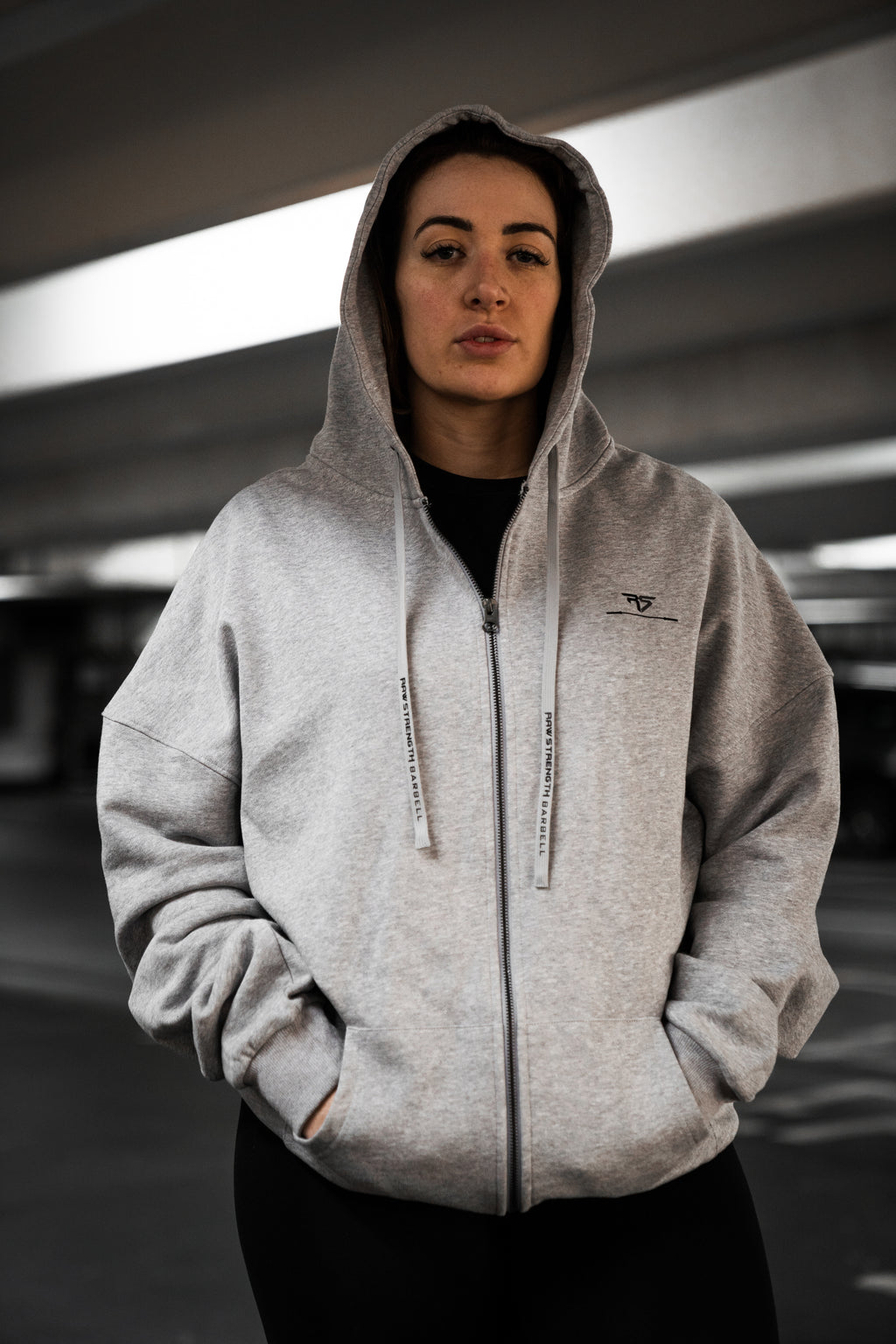 Raw Strength Barbell Space Grey Oversized Zip Hoodie – image 9