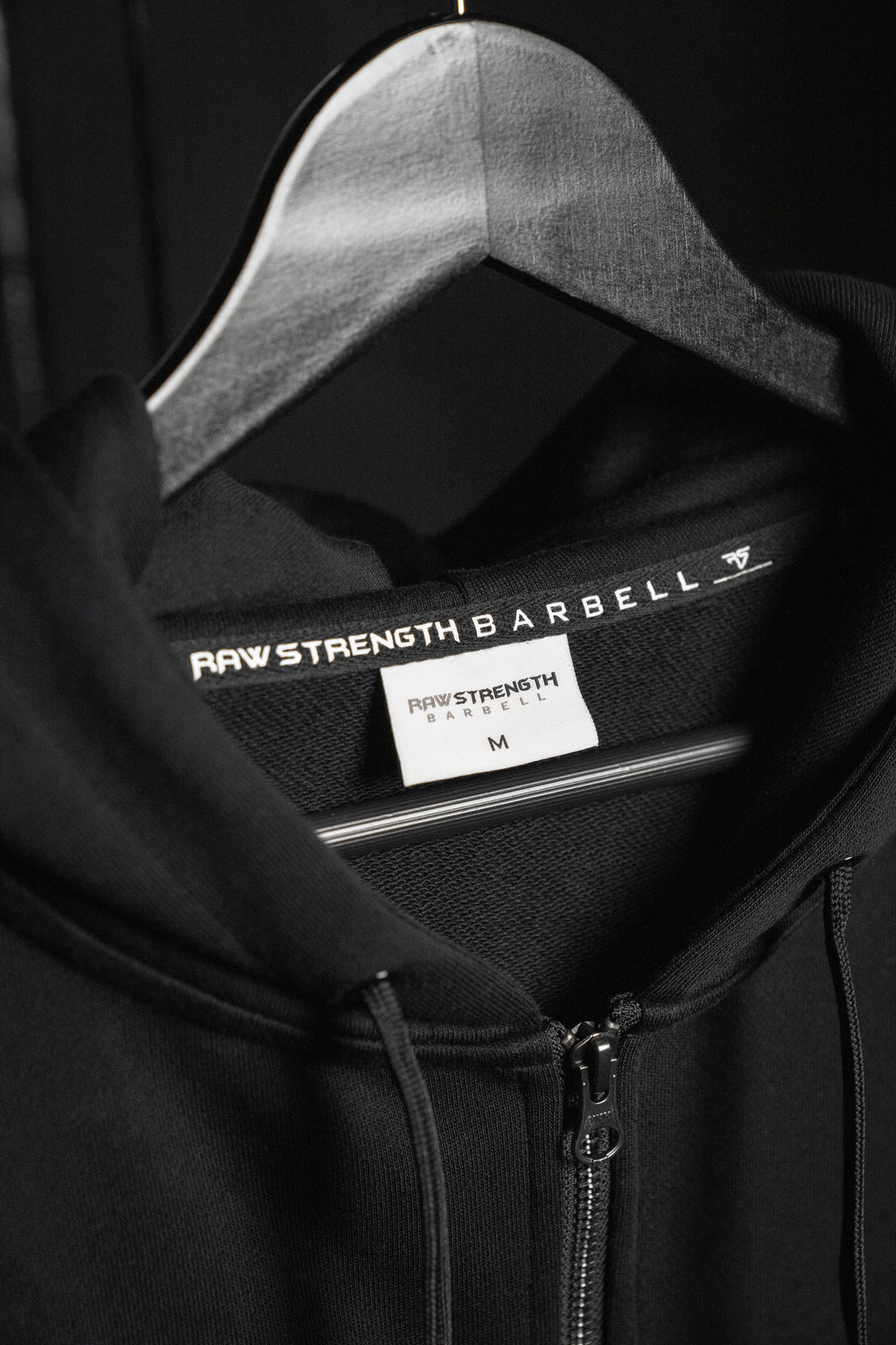 RAW STRENGTH BARBELL UNISEX JET BLACK OVERSIZED ZIP HOODIE
