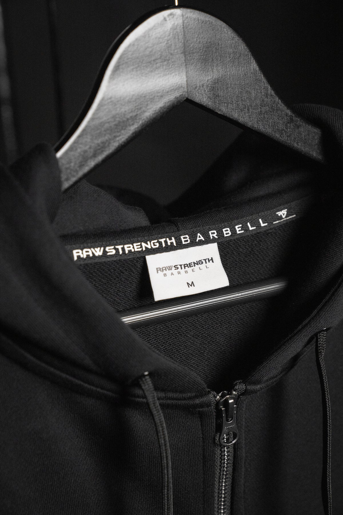 RAW STRENGTH BARBELL UNISEX JET BLACK OVERSIZED ZIP HOODIE
