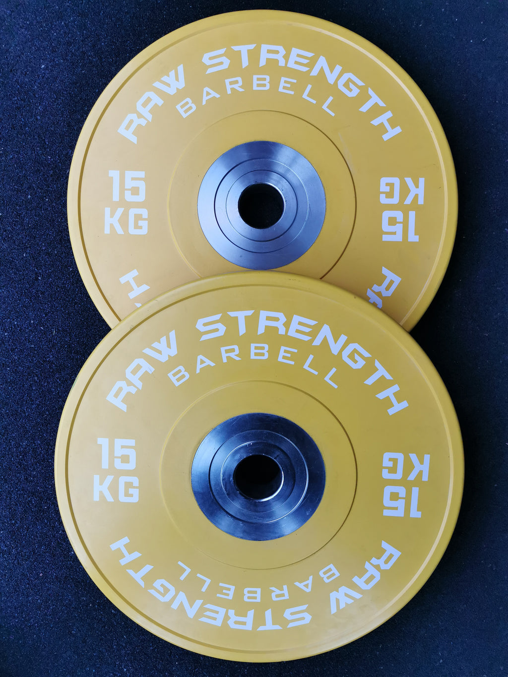 Raw Strength Barbell 15kg yellow competition bumper plates