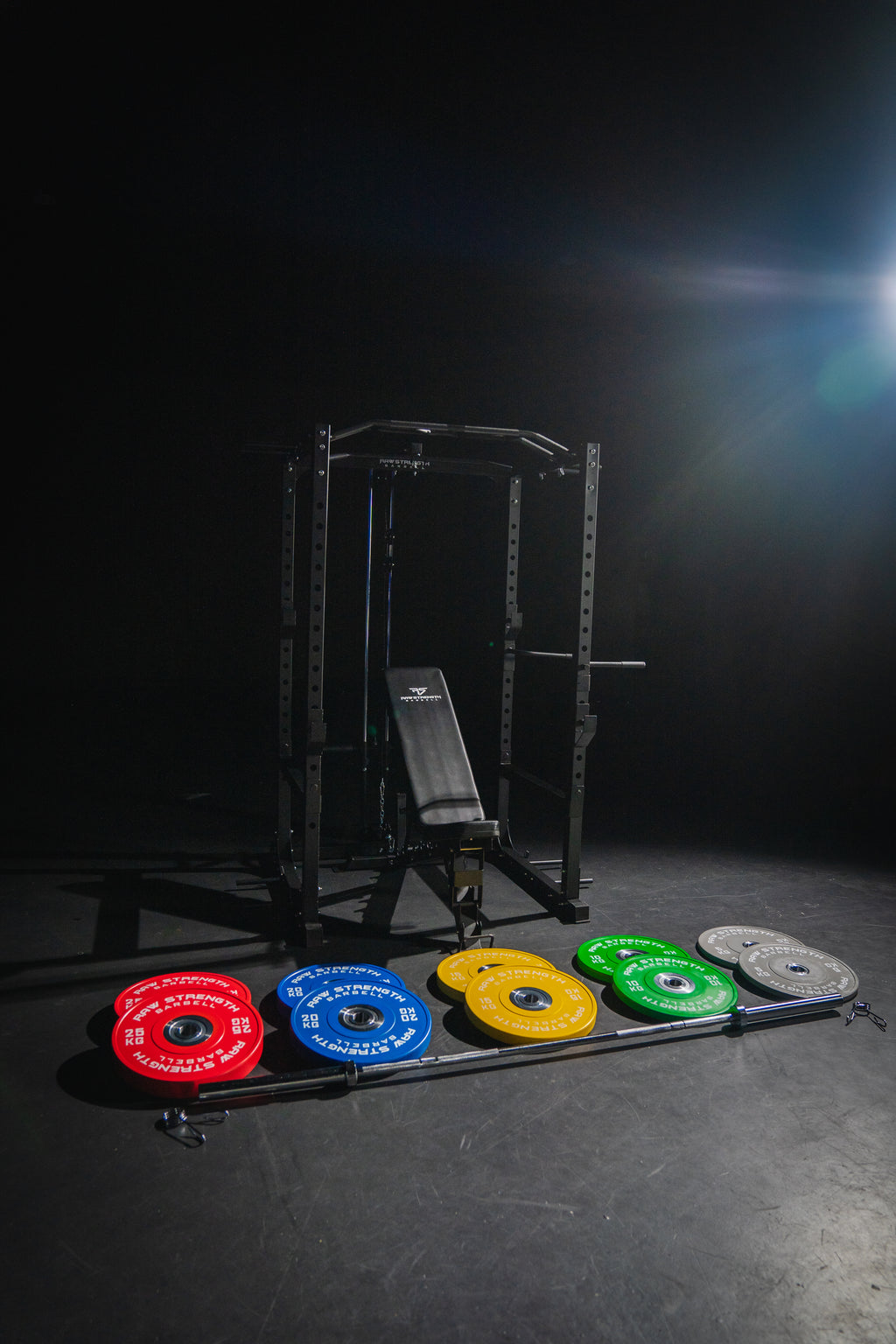 Raw Strength Barbell Ultimate Home Gym set with bumper plates, bar, bench and power rack – image 2