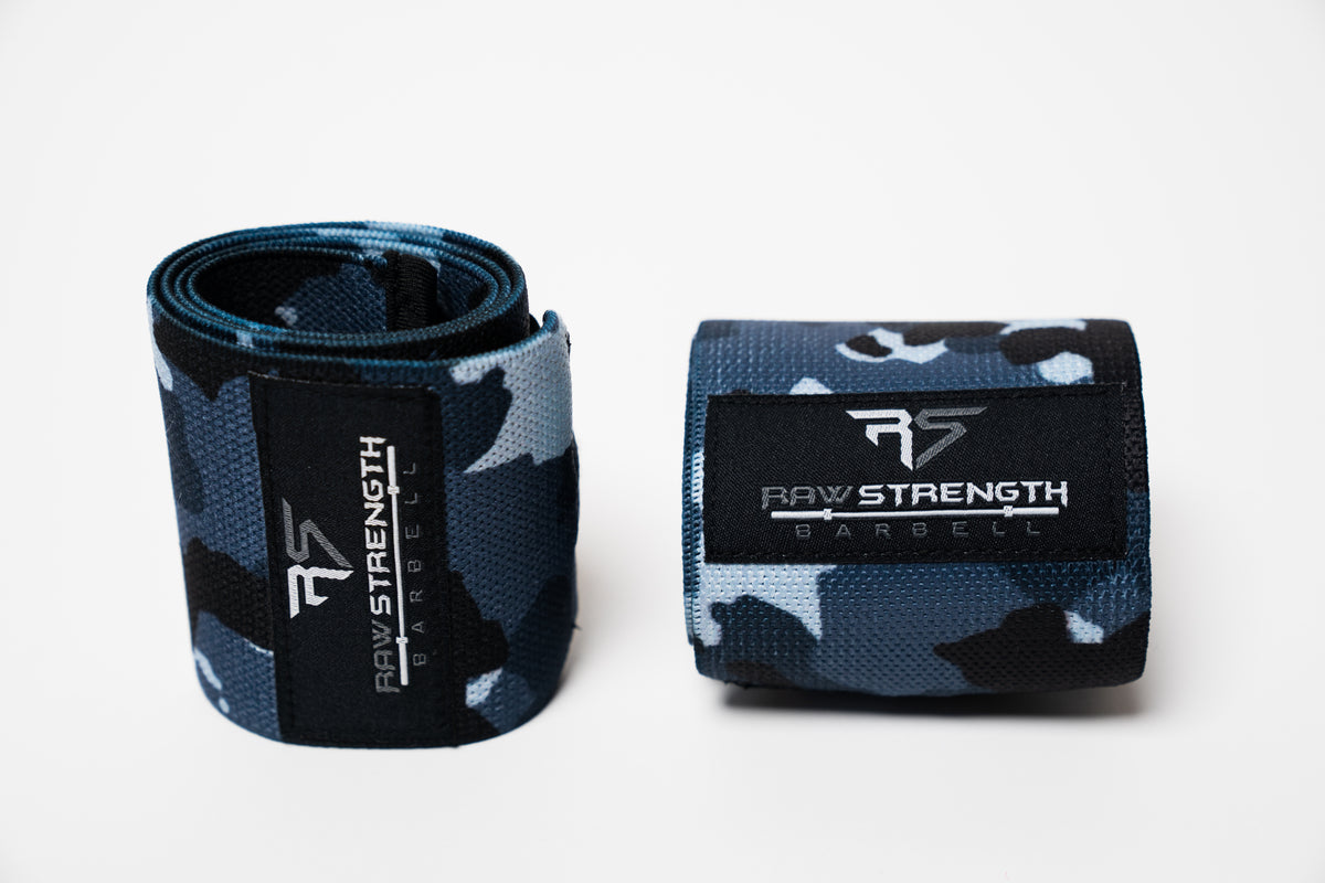 RAW STRENGTH BARBELL NAVY BLUE CAMO WRIST WRAPS
