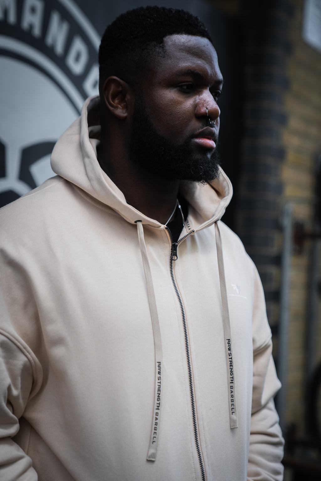 RAW STRENGTH BARBELL UNISEX LATTE BROWN OVERSIZED ZIP HOODIE