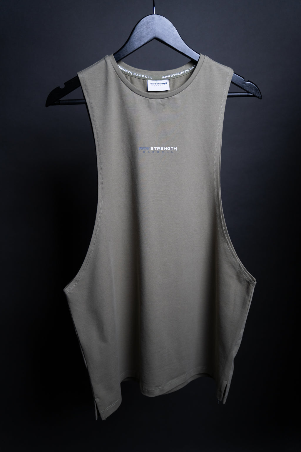 RAW STRENGTH BARBELL ESSENTIALS OLIVE GREEN DROP ARM TANK