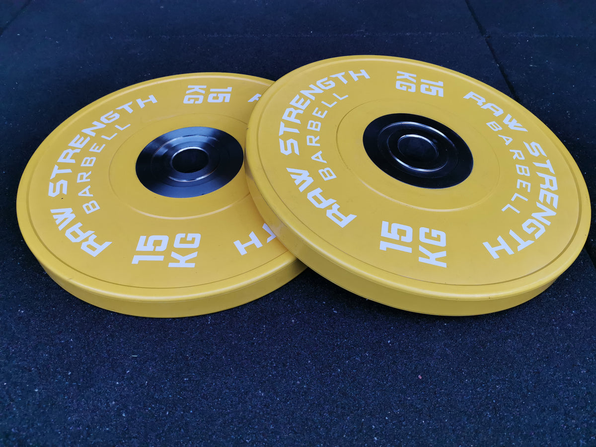RAW STRENGTH BARBELL PREMIUM COMPETITION YELLOW BUMPER PLATE 15KG (PAIR)