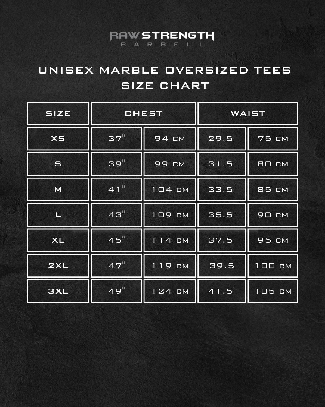 RAW STRENGTH BARBELL UNISEX PURE BLACK MARBLE FONT OVERSIZED T-SHIRT