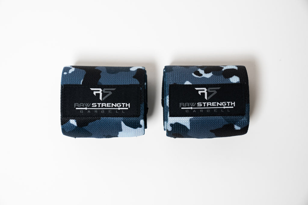 RAW STRENGTH BARBELL NAVY BLUE CAMO WRIST WRAPS