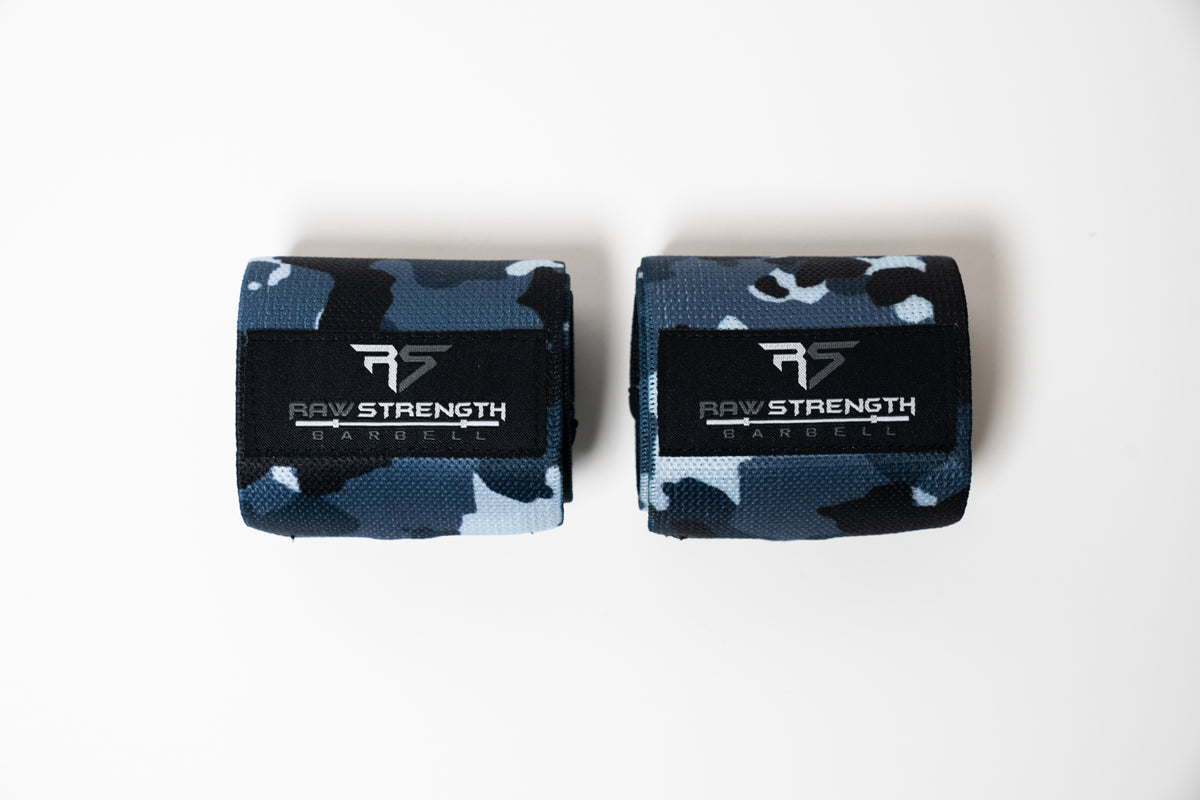 RAW STRENGTH BARBELL NAVY BLUE CAMO WRIST WRAPS