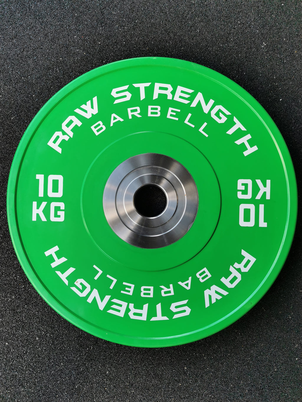 RAW STRENGTH BARBELL PREMIUM COMPETITION GREEN BUMPER PLATE 10KG (PAIR)