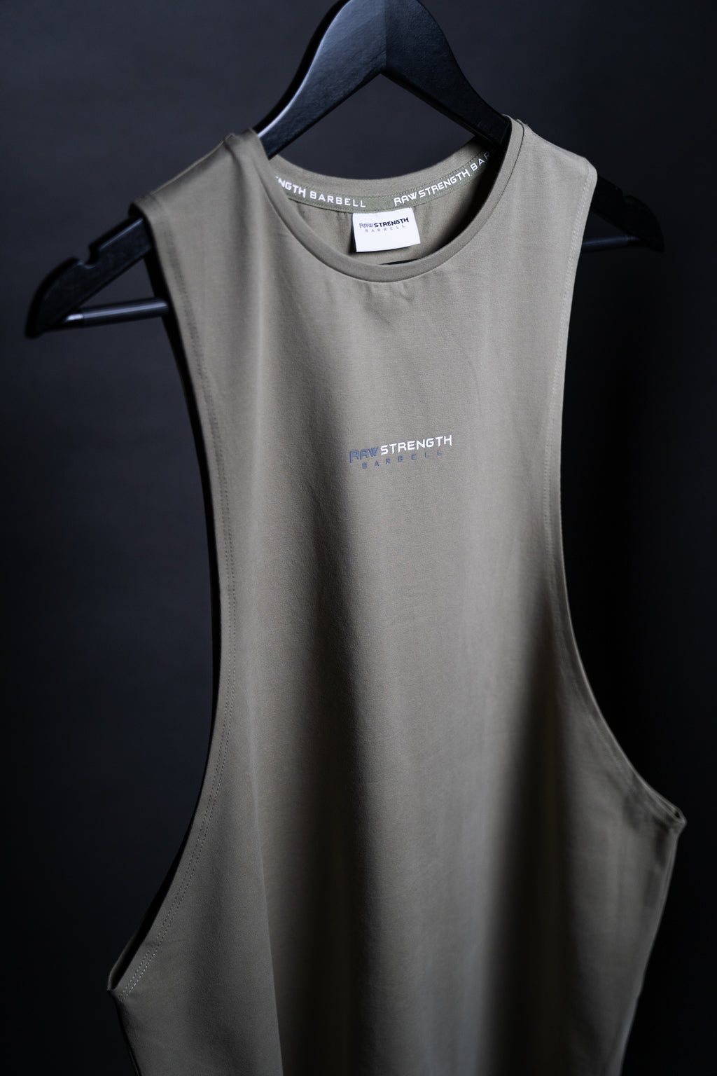 RAW STRENGTH BARBELL ESSENTIALS OLIVE GREEN DROP ARM TANK