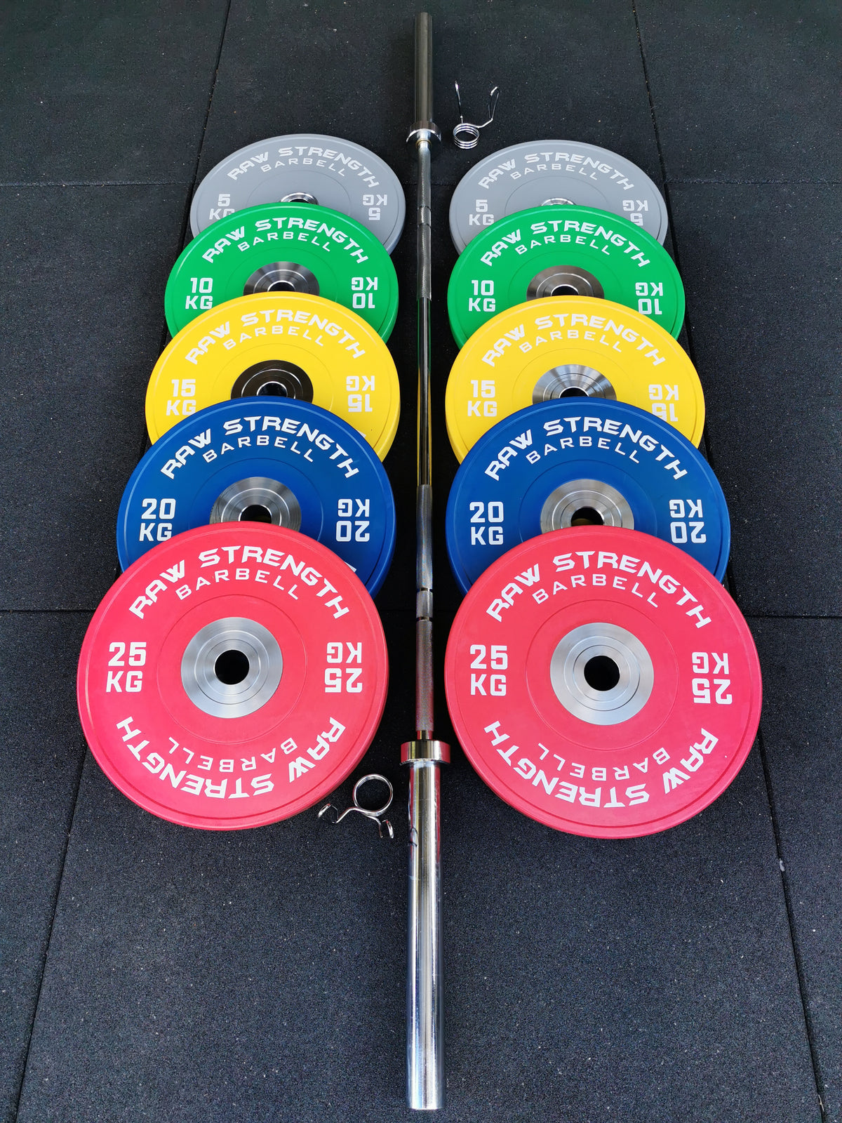 RAW STRENGTH BARBELL 150KG PREMIUM COMPETITION OLYMPIC BUMPER PLATE AND BAR SET