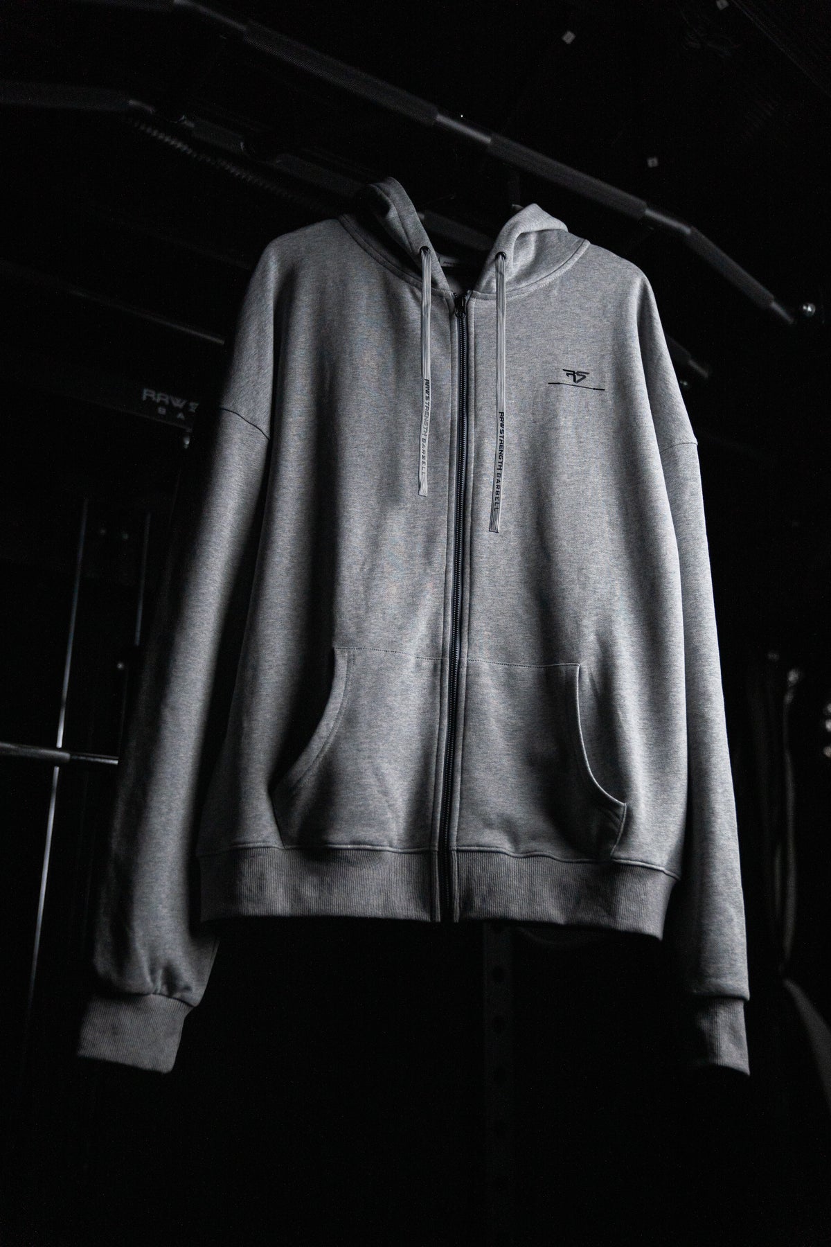 RAW STRENGTH BARBELL UNISEX SPACE GREY OVERSIZED ZIP HOODIE