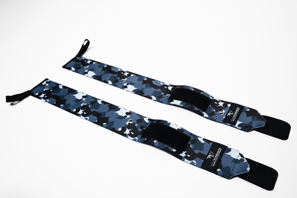 RAW STRENGTH BARBELL NAVY BLUE CAMO WRIST WRAPS