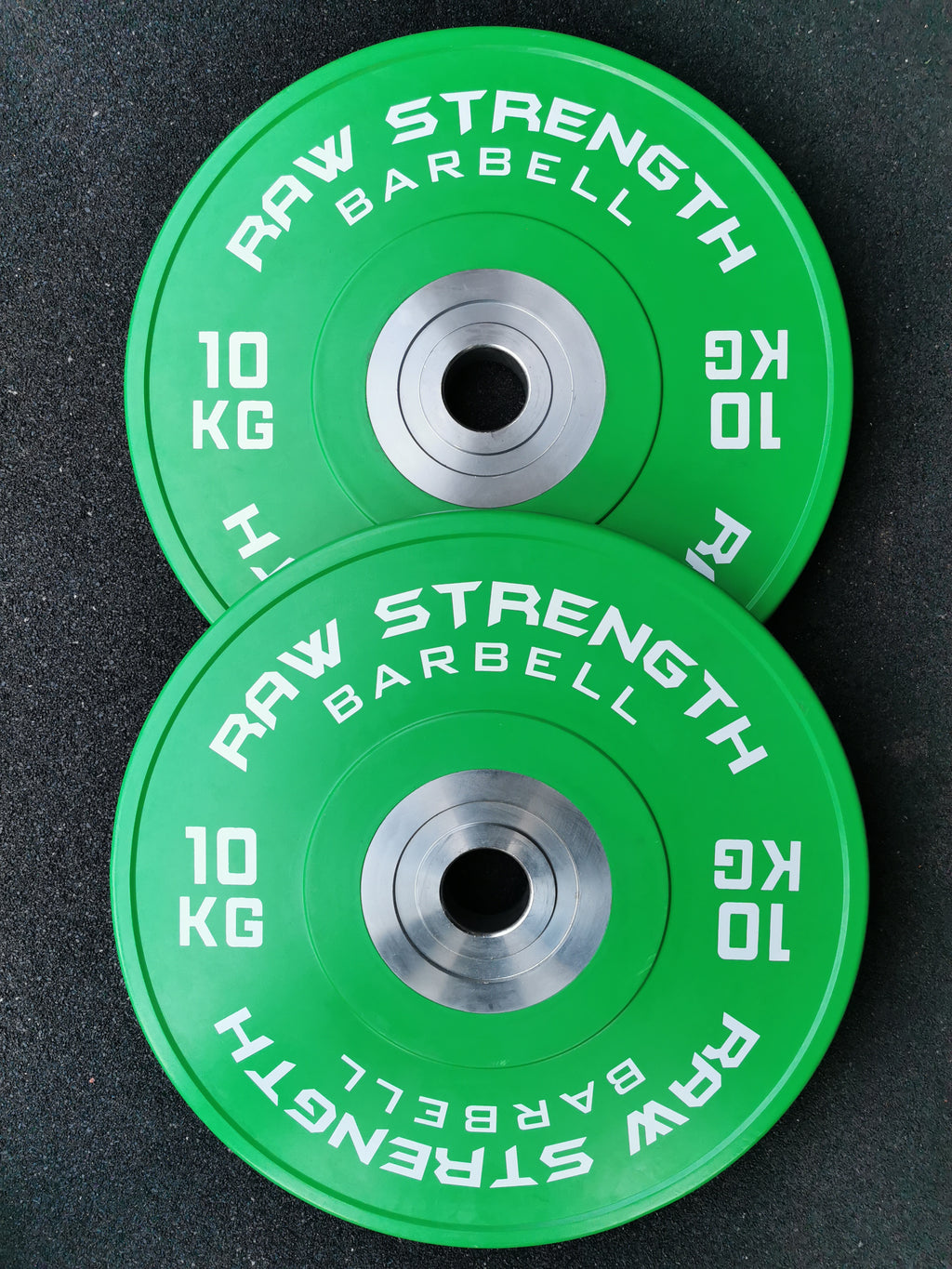 RAW STRENGTH BARBELL PREMIUM COMPETITION GREEN BUMPER PLATE 10KG (PAIR)