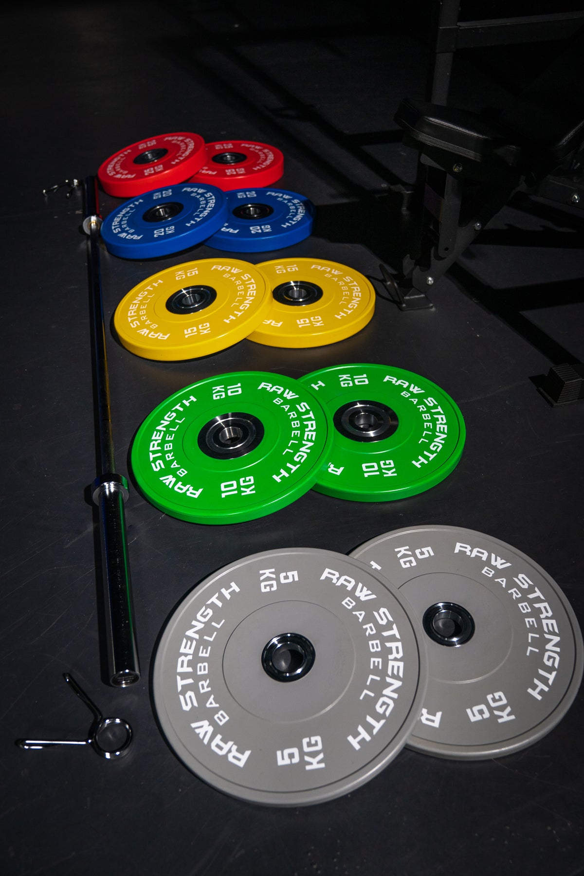 RAW STRENGTH BARBELL 150KG PREMIUM COMPETITION OLYMPIC BUMPER PLATE AND BAR SET