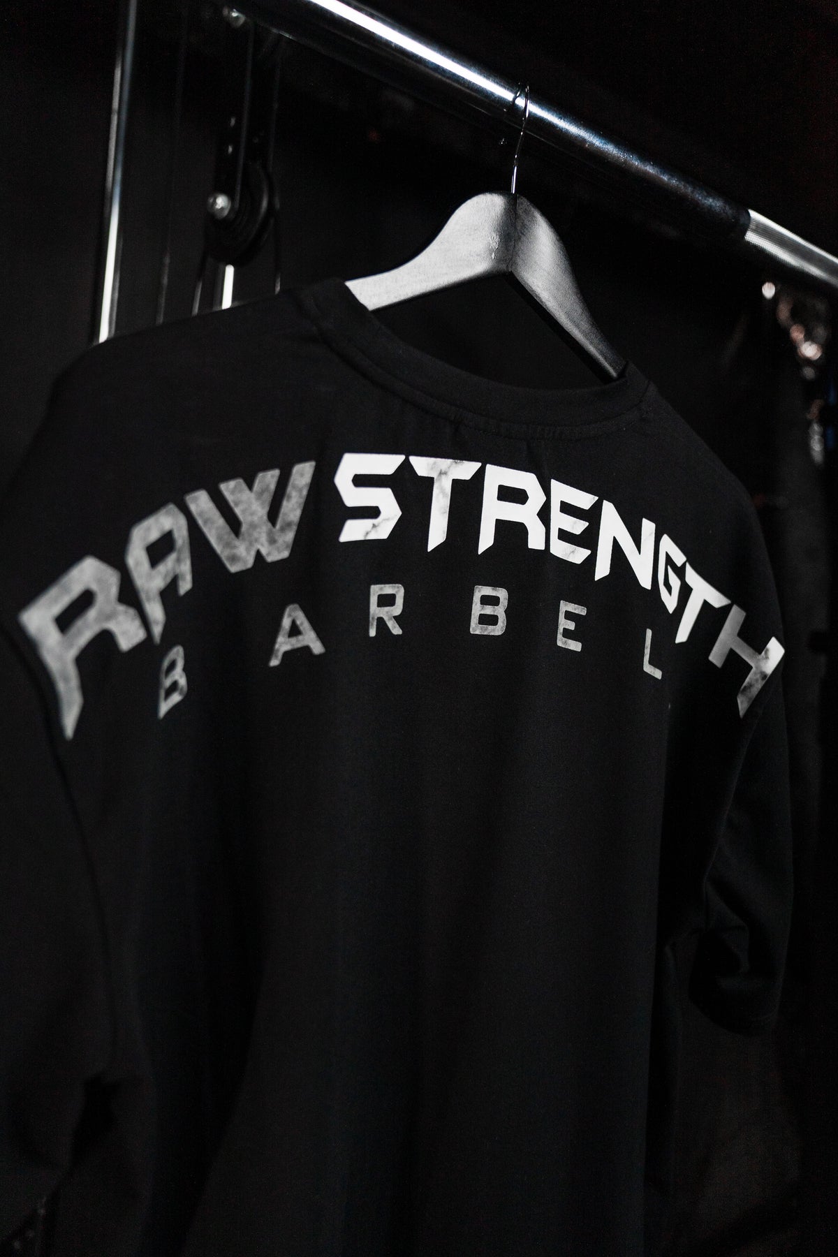 RAW STRENGTH BARBELL UNISEX PURE BLACK MARBLE FONT OVERSIZED T-SHIRT