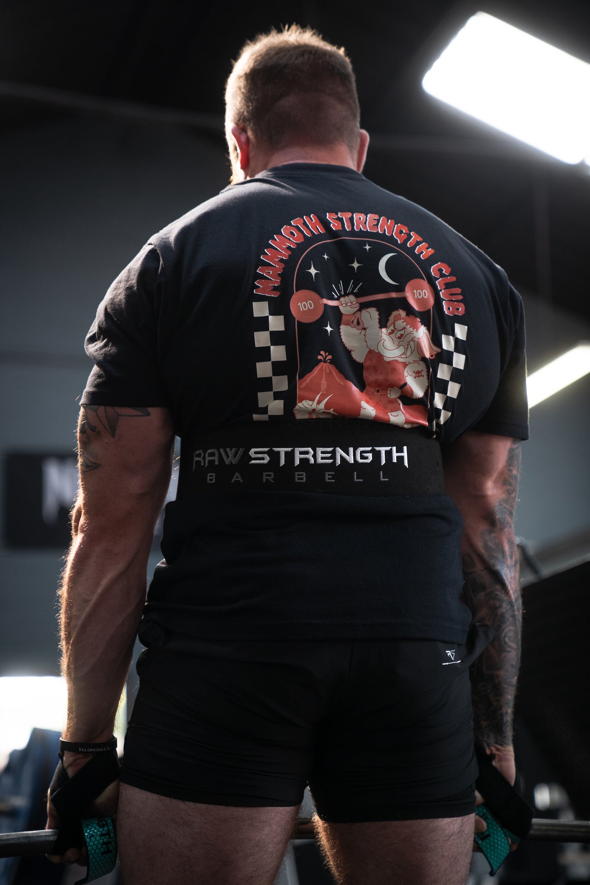 Mammoth x Raw Strength Barbell - Jurassic Tee - Red/Black