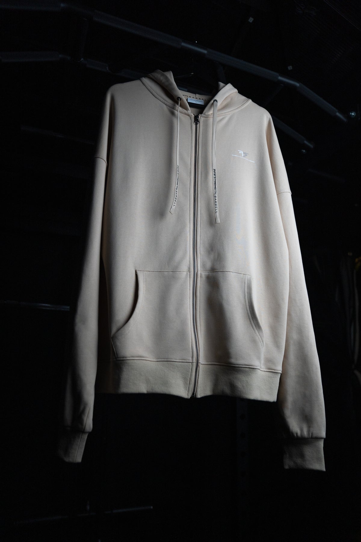 RAW STRENGTH BARBELL UNISEX LATTE BROWN OVERSIZED ZIP HOODIE