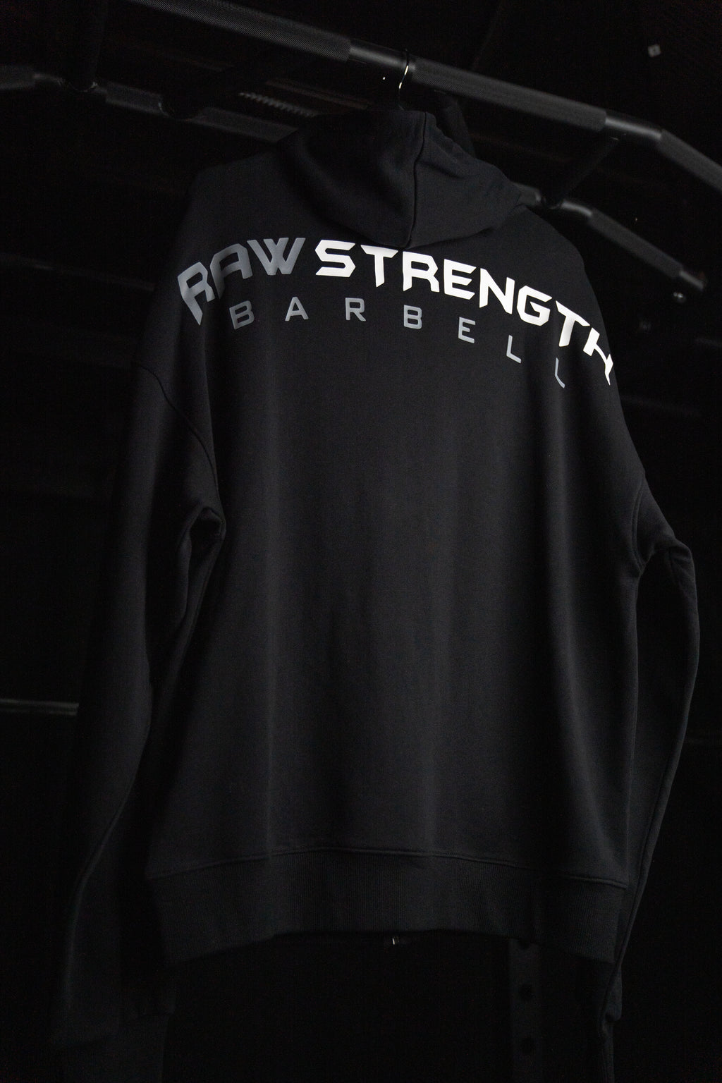 RAW STRENGTH BARBELL UNISEX JET BLACK OVERSIZED ZIP HOODIE