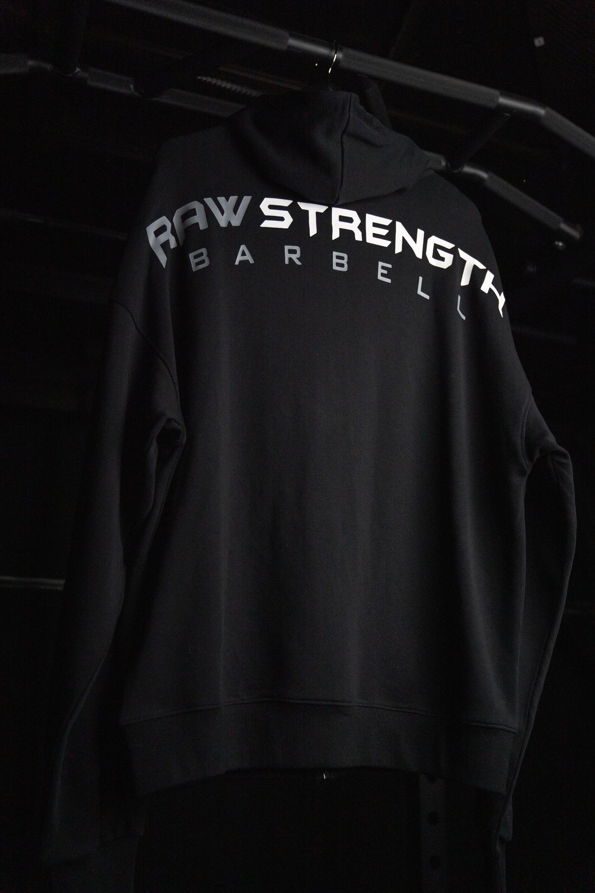 RAW STRENGTH BARBELL UNISEX JET BLACK OVERSIZED ZIP HOODIE