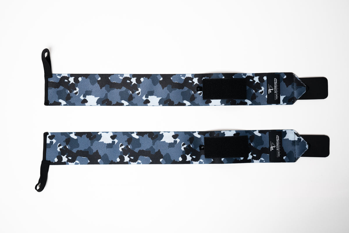 RAW STRENGTH BARBELL NAVY BLUE CAMO WRIST WRAPS